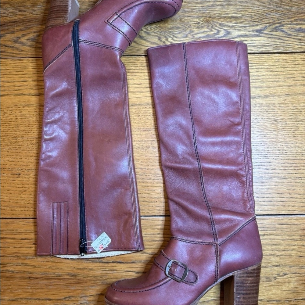Vintage Burgundy Leather Knee-High Boots Size 7 1/2 B Made in Brazil
